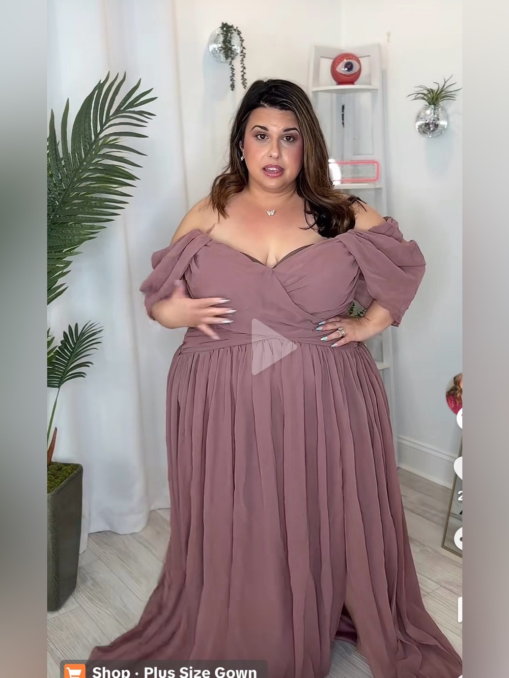 Plus Size Off-Shoulder Mauve Gown